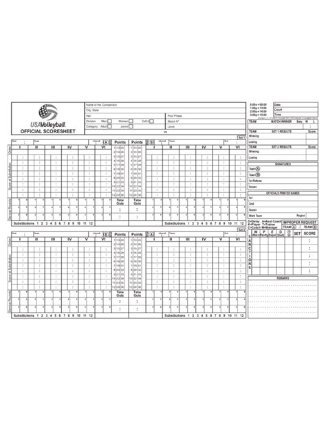 Usa Volleyball Official Scoresheet Printable